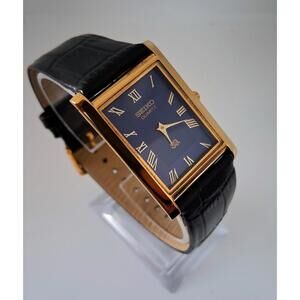 ⭐ Men's Seiko Tank Blue Dial Dress Watch & Batt-Dial mod